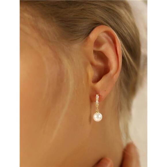 14K Gold Plated Teardrop Pearl Drop Earrings - Picture 2 of 5